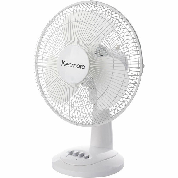 Kenmore 12" Desk Fan - 3 Speed - Oscillating, Air Circulation - White - 1 Each