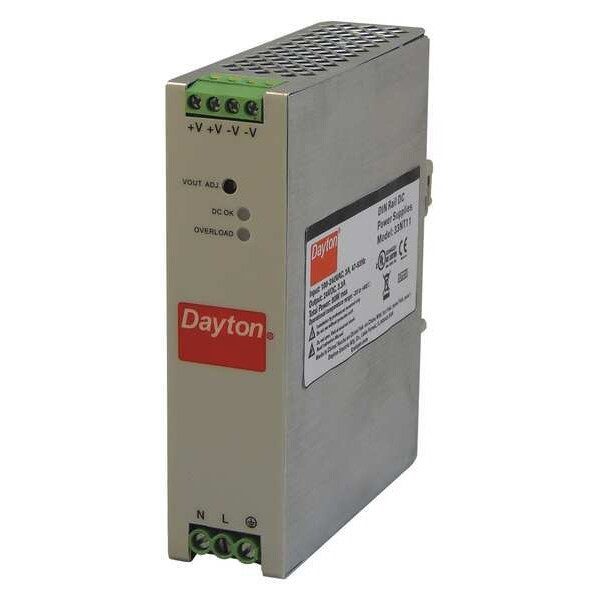 Dayton DC Power Supply, 90/264V AC, 24V DC, 80 W, 3.3 A, DIN Rail 33NT11