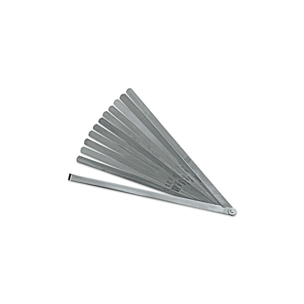 12 Blade Long Feeler Gauge Set, 0.0015 in to 0.020 in Thickness, Inch/Metric, 1/2 in x 12 in
