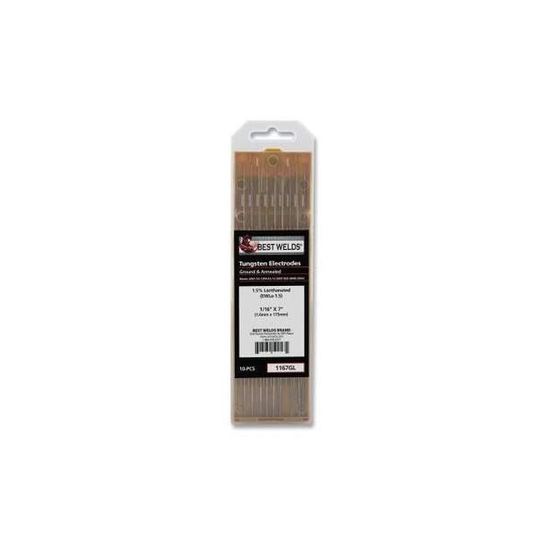 1.5%anthanated Tungsten Electrode, 1/16 in x 7 in, 10 PK