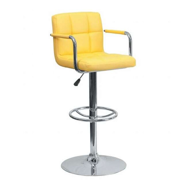 Yellow Quilted Vinyl Barstool, Adj Height, Weight Capacity: 330 lb.