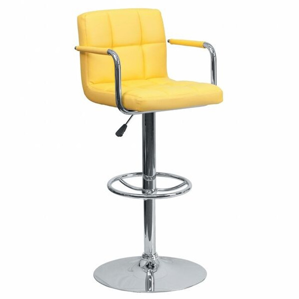 Yellow Quilted Vinyl Barstool, Adj Height, Weight Capacity: 330 lb.