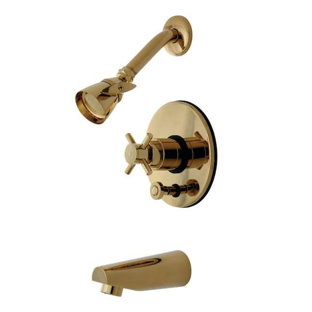 Tub and Shower Faucet, Standard, 3, Wall Mount, Polished Brass