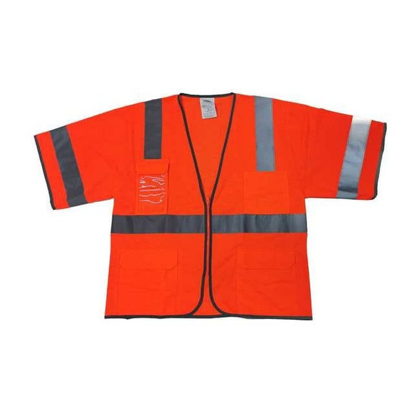 Hi-Vis Safety Vest 3XL Class 3 U Back, ,Zipper 5 Pockets, No Mic Tab, ID Window