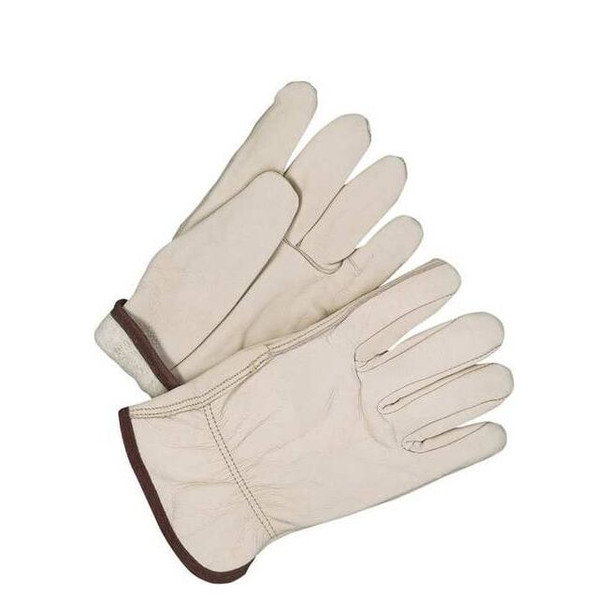 Leather Drivers Gloves, Cowhide Palm, Shirred Slip-On, Beige / Beige, 1 PR