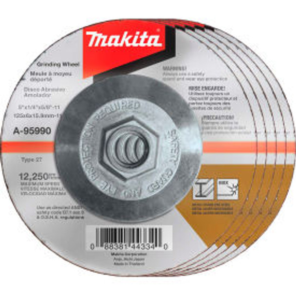 Makita Hubbed INOX Grinding Wheel 36 Grit Type 27 5""Dia x 1/4""T x 5/8-11"" Ctr