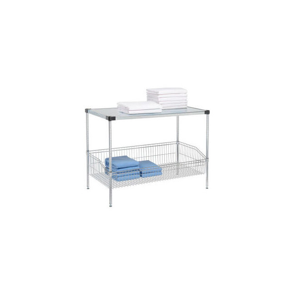 Nexel 2 Shelf Chrome Basket Wire Shelving Unit Solid Top Shelf 48""W x 18""D x 3