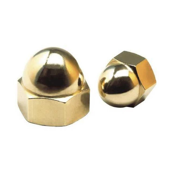 Extra Low Crown Cap Nut, 5/16"-18, Brass, Plain, 7/16 in H, 10 PK