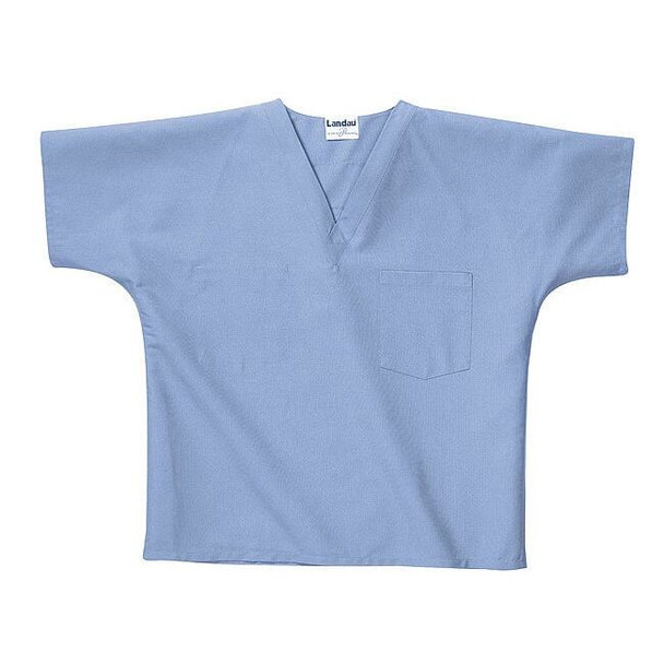 Scrub Shirt, Cotton/Polyester, Short Sleeve, 2 Pockets, V-Neck, Blue, Size M