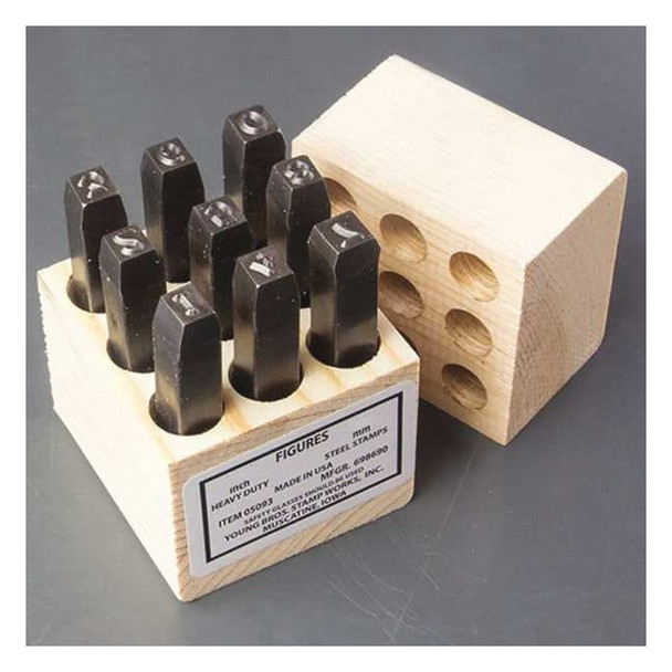 Young Bros Stamp Works Steel Stamps Set,2-3/8" Shank L,Steel, 93 00093