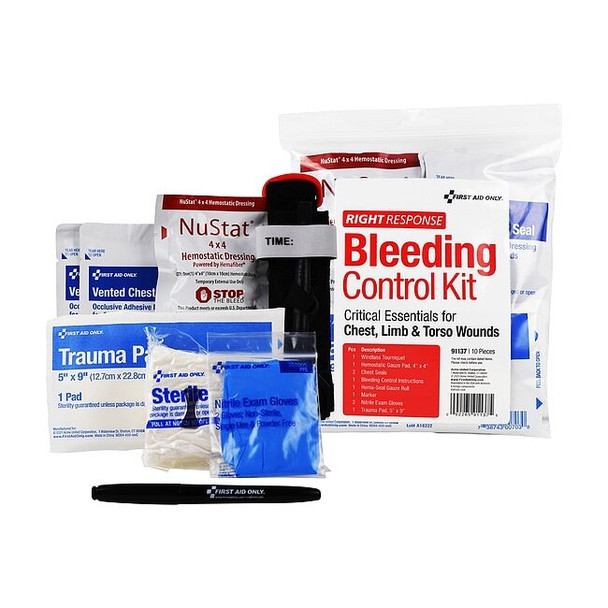 First Aid Only Bleeding Control Kit,10pcs,8x9",Red 91137