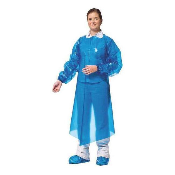 Polyco Gown, Polyolefin, Welded, 4 mil, 50 in, Blue, L, 50 PK 42550