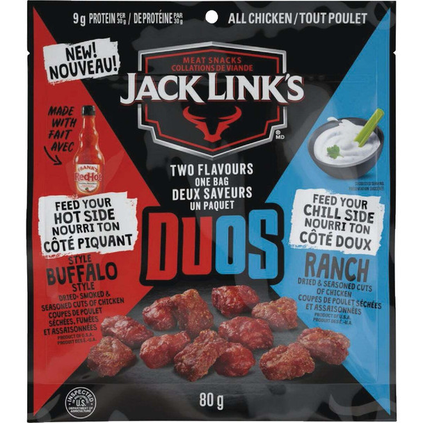 Jack Link's 2.85 Oz. Duos, Franks Red Hot/Ranch Chicken Jerky 143328 Pack of 8