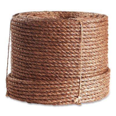 Twisted Manila Rope, 600 ft L, Manila, Natural, 3/8 in dia, 3 Strand