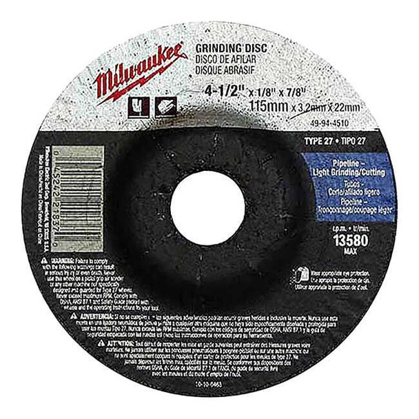 Milwaukee Tool 4-1/2" x 1/4" x 7/8" Grinding Wheel (Type 27) 49-94-4520