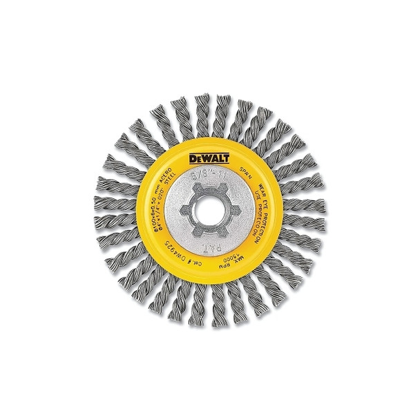 Wire Wheel Brushes, Carbon Stringer, 5 in dia, 5/8 in-11 TPI, 12000 RPM, 6 EA/PK