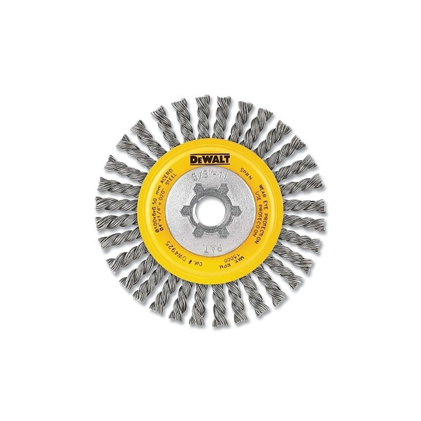 Wire Wheel Brushes, Stainless Steel Stringer, 6 in dia, 5/8 in-11 TPI, 9000 RPM