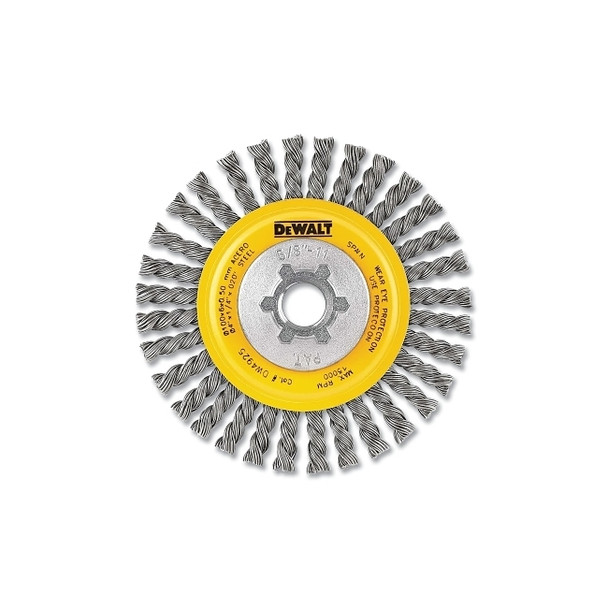 Wire Wheel Brushes, Stainless Steel Cable Twist, 4 in dia, 5/8 in-11 TPI, 20000 RPM