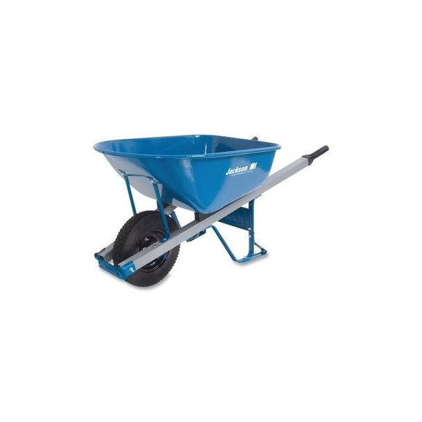 Steel Contractors Wheelbarrow, 6 cu ft, 1 Knobby Flatt Free Tire, Blue