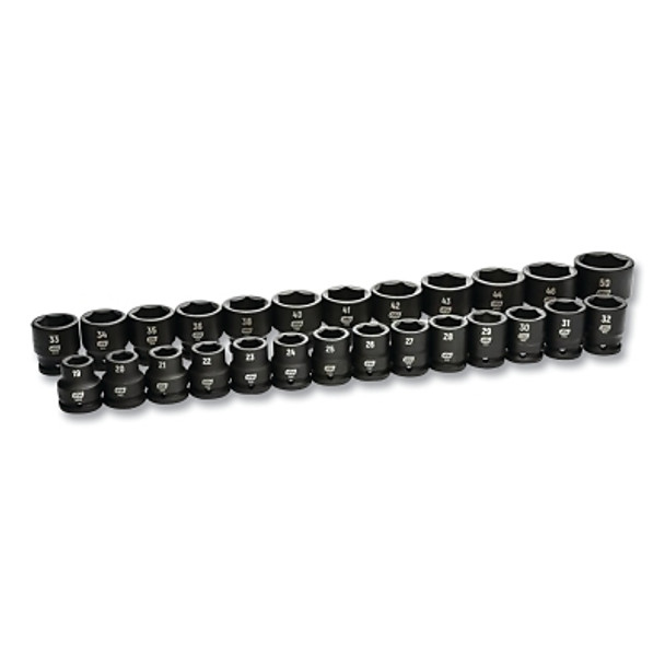 Impact Socket Set, 3/4 in Dr, 6-point, Metric, 19 mm to 50 mm, 26-Pc Standard Length, Incl Blow Mold Case