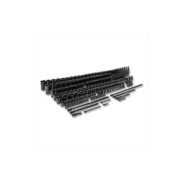 Impact Socket Set, 1/4 in, 3/8 in, 1/2 in Dr, 6-point, SAE/Metric, 3/16 in to 36 mm, 209-Pc Deep/Standard Lengths,