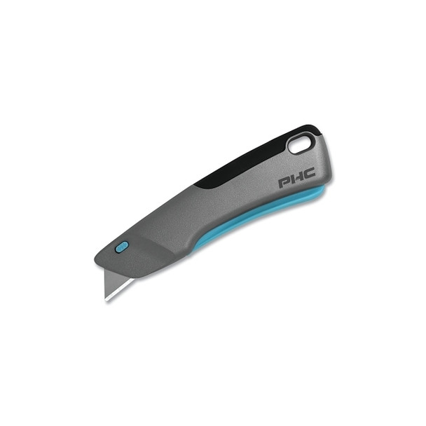 Victa™ Safety Knife, 7 in L, Retractable Blade, Carbon Steel, Metal Handle, Metalic Silver/Teal