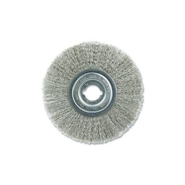 Narrow Face Crimped Wire Wheel, 8 in dia, 3/4 in W, 0.0118 in Bristle dia, Stainless Steel, 6000 RPM