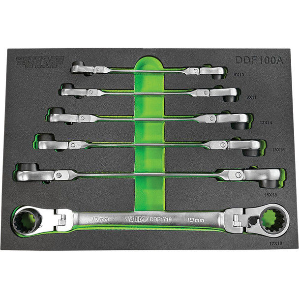 7 PC. DOUBLE DEEP SPLINE FLEX HEAD RATCHETING WRENCH SET - METRIC DDF100A