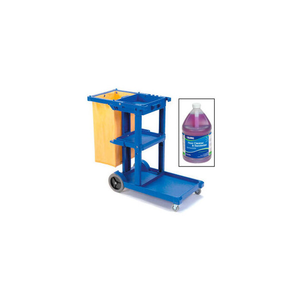 Global Industrial Janitor Cart Blue with Cleaner Deodorizer 2 Gallons