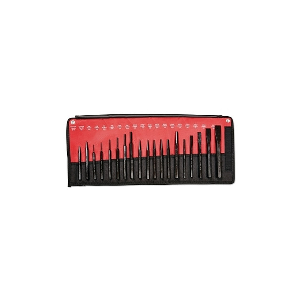 19 Piece Punch & Chisel Kits, Pointed; Round, English, Pouch