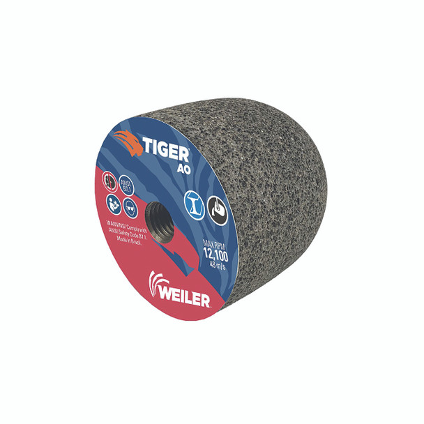 Tiger® Grinding Plug, 3 in dia x 3 in Thick x 5/8 in-11 Arbor, 24 Grit, Aluminum Oxide, Type 18R, 12 EA/BX Pack of 12