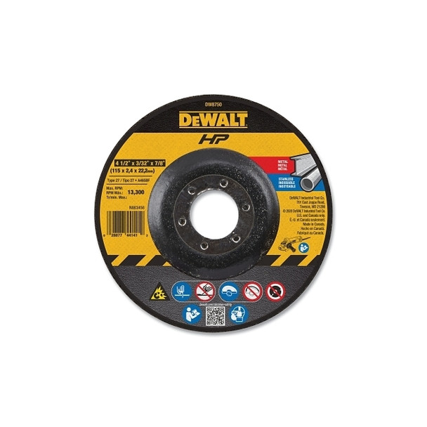 High Performance™ Cutting and Notching Wheel, Type 27, 4-1/2 in dia x 3/32 in Thick x 7/8 in Arbor, 24 Grit, Alum Oxide Pack of 25