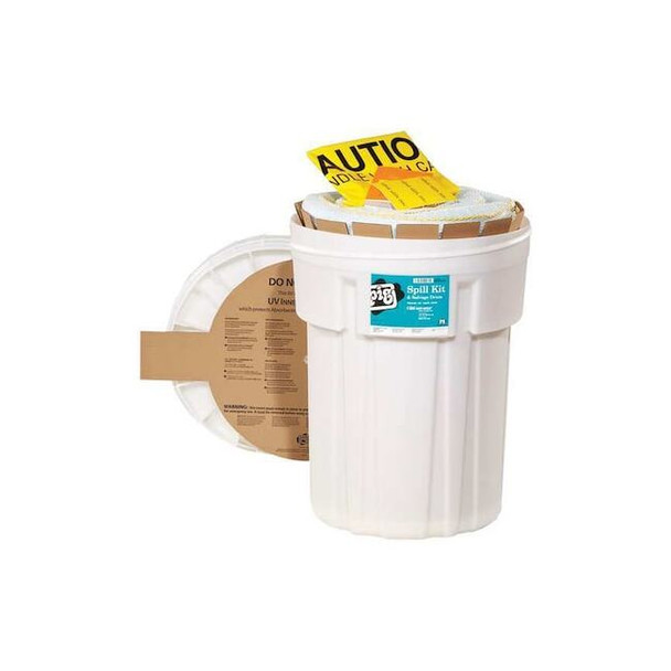Spill Kit, 21 gal Volume Absorbed per Kit, 30 gal Capacity, Drum, White, 46