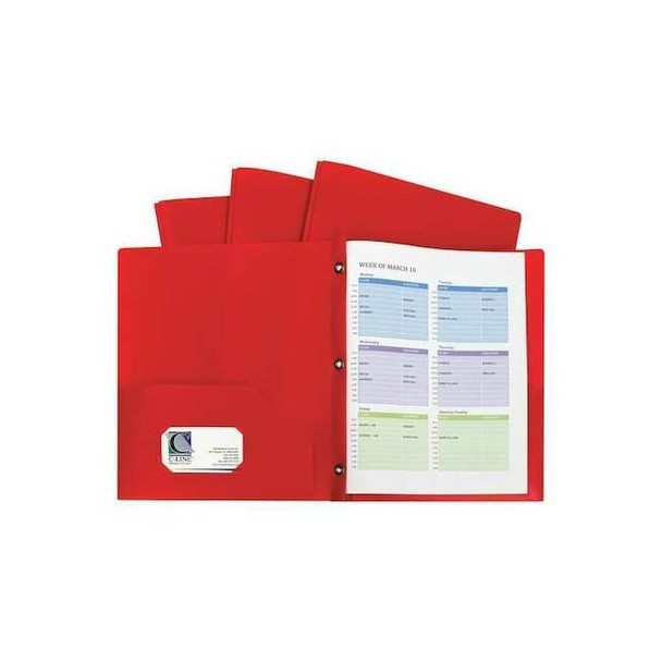 8-1/2" x 11" Red Two-Pocket Heavyweight Poly Portfolio Folder with Prongs, 10/PK