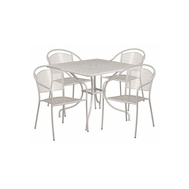 35.5" Square Lt Gray Steel Table w/ 4 Chairs