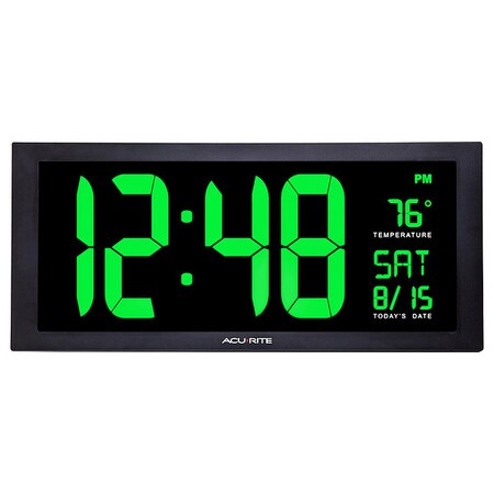 Jumbo Digit Calendar Clock W/ Indoor Temperature, 18", Green