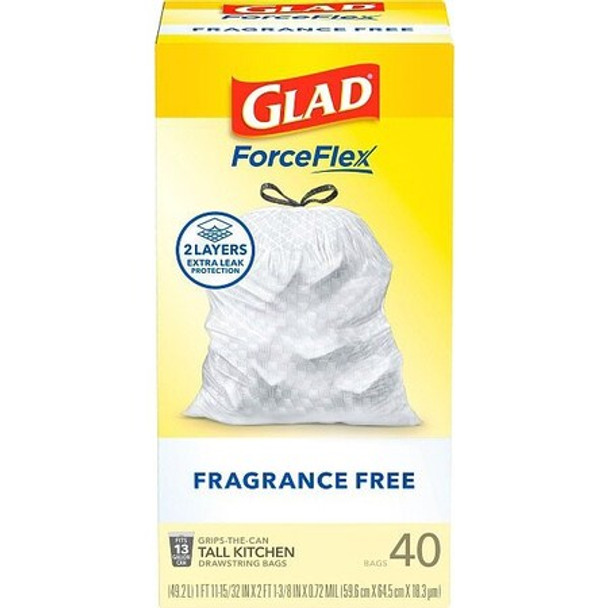 Glad Trash Bags, Wht, PK40 79224-EA Glad Trash Bags, Wht, PK40 79224-EA