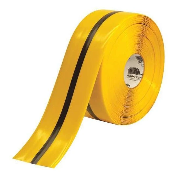 Mighty Line Floor Marking Tape, No Legend, Black, Yellow, 4 in W. 4RYBLKCTR