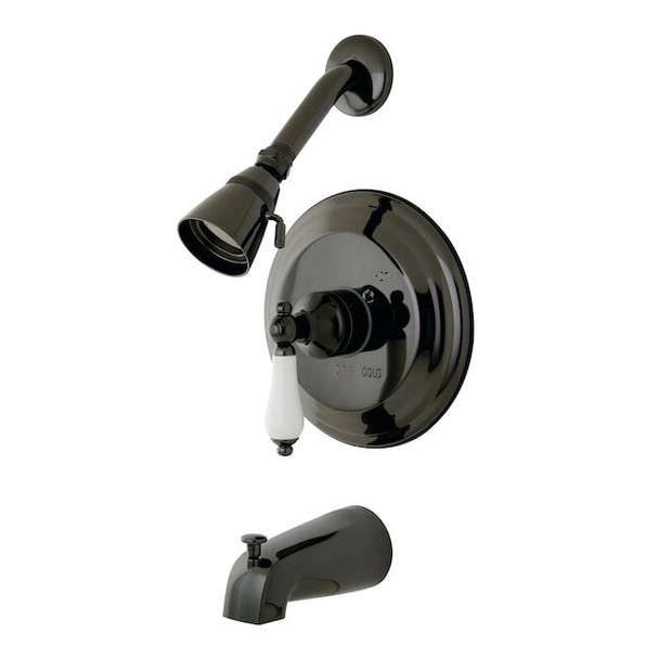 Tub and Shower Faucet, Standard, 3, Wall Mount, Black Stainless Steel
