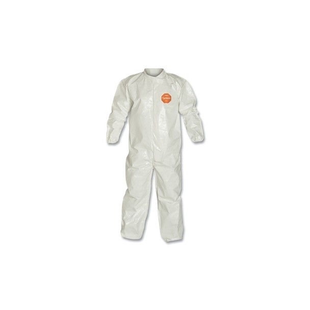 Tychem® 4000 Coverall, Bound Seams, Collar, Elastic Wrist and Ankles, Zipper Front, Storm Flap, White, 3X-Large