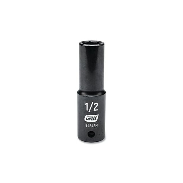 Impact Socket, 1/2 in Drive Size, 1/2 in Opening Size, 6-point, Deep Length