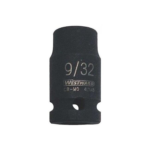 WESTWARD 1/4 in Drive Impact Socket, Standard, Black Oxide,9/32 in
