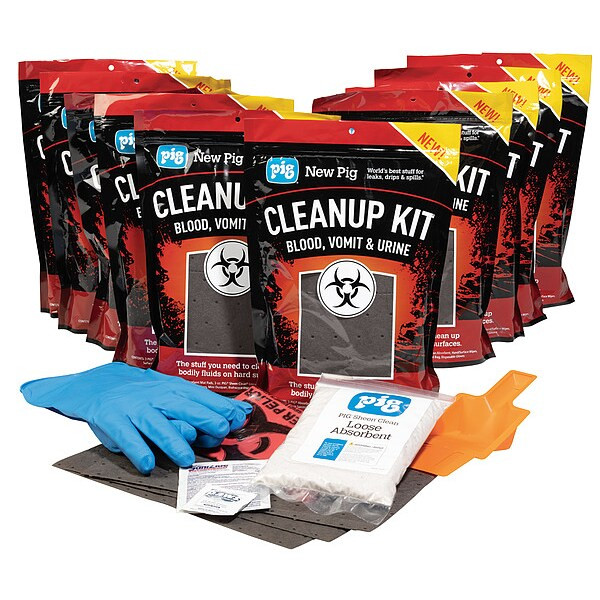 Bodily Fluids Absorbent Kit, 374 oz Volume Absorbed per Kit, Bag, Red