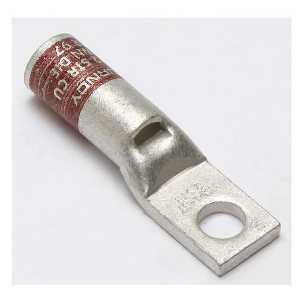 One-Hole Compression Lug, 2 AWG Max, 1/4 in Stud, Standard Barrel, Copper, Brown