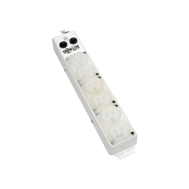 Power Strip, Hospital Grade, 6 5-15R-HG, 5-15P-HG, 15 ft., White