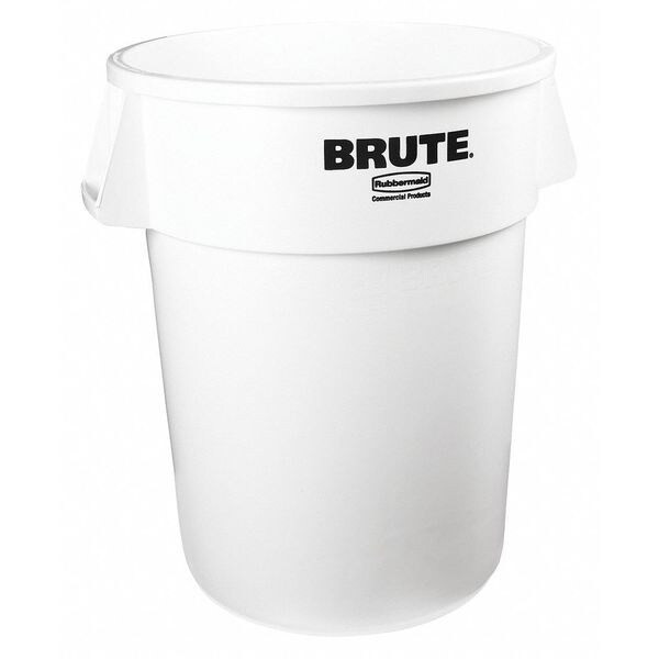 BRUTE 44 gal Round Heavy Duty Plastic Can, White, None, Plastic, Not Applicable