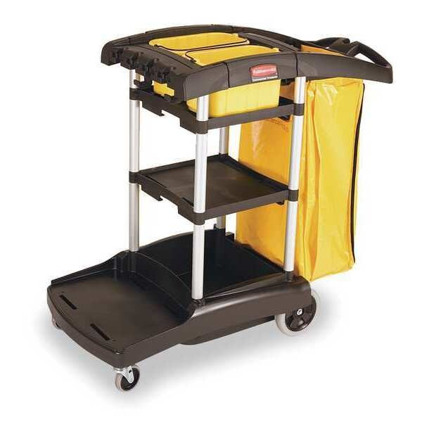 Rubbermaid Commercial Janitor Cart, Black, Plastic/Aluminium FG9T7200BLA
