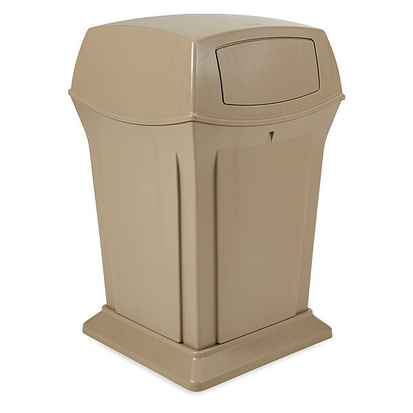 Ranger(R) 45 gal Square Outdoor Can, Beige, None, Plastic, 24 7/8 in