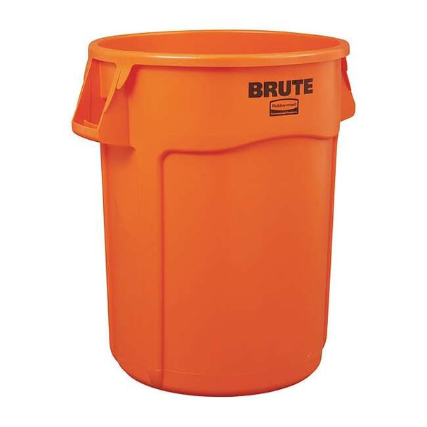 BRUTE 32 gal Round Heavy Duty Plastic Can, Orange, None, Plastic, Not Applicable