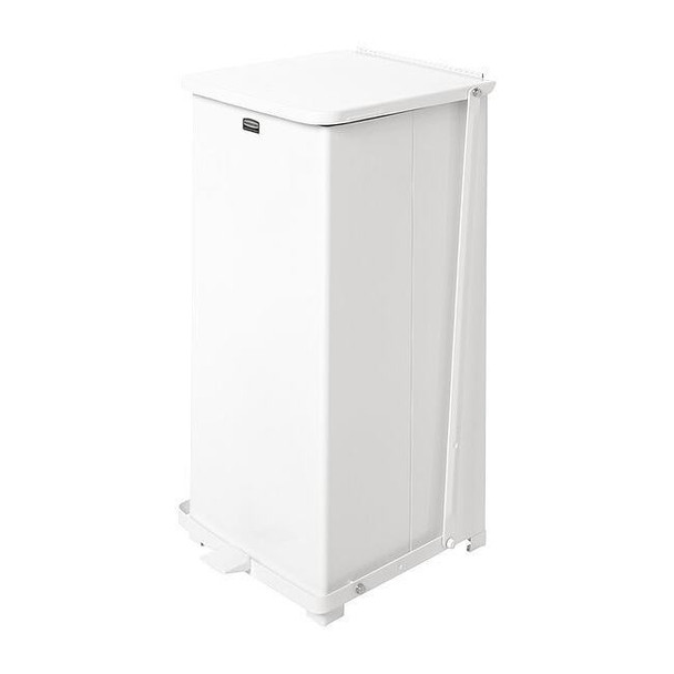 Defender 13 gal Square Step-On Can, White, Foot Pedal, Steel, 15 in